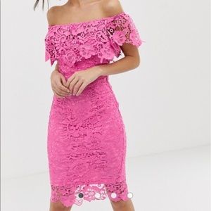 Paper Dolls Pink Lace off the shoulder dress